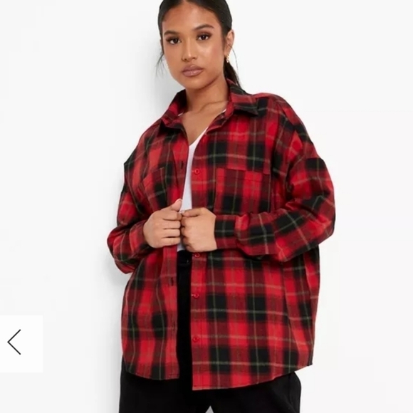 Oversized Red Check Flannel Shirt/Shacket - Picture 1 of 6